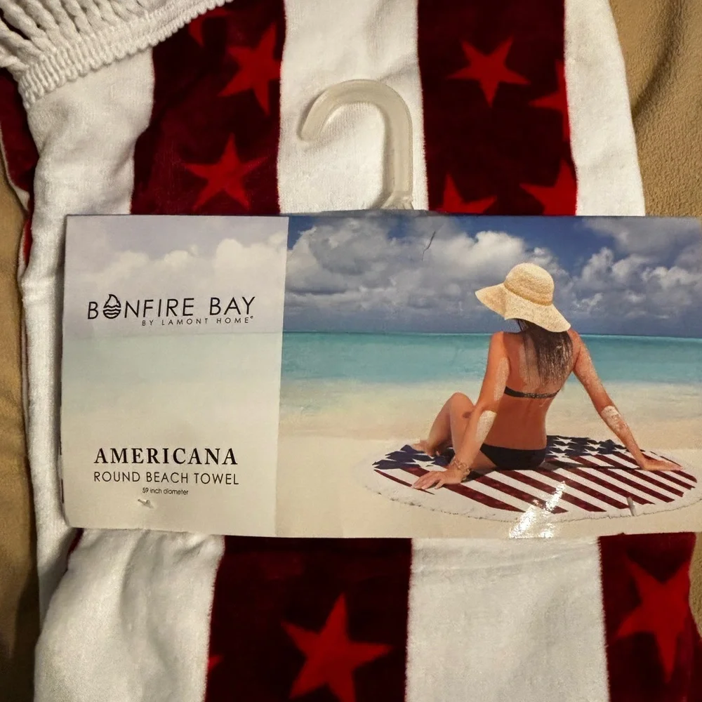 NWT Bonfire Bay Americana Round Beach Towel by Lamont Home Flag 🇺🇸 style